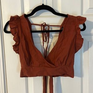 Tied Backless Butterfly Sleeve Crop Top